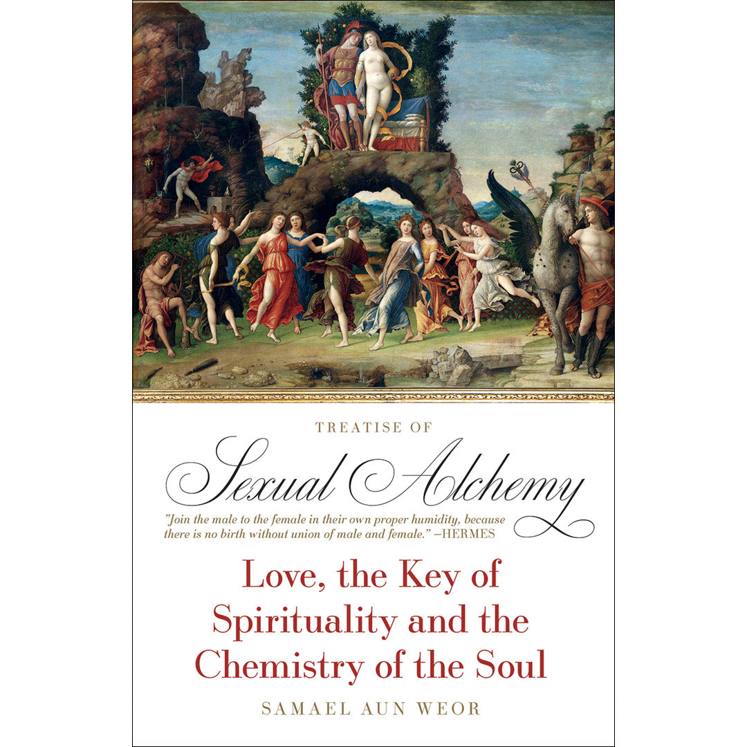 Cover of the book Treatise of Sexual Alchemy by Samael Aun Weor featuring a classical painting with mythological figures and the text: Love, the Key to Spiritual Development and the Chemistry of the Soul through Sexual Transmutation.