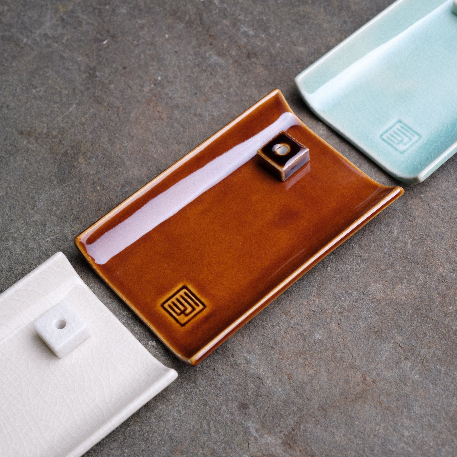 Yukari Handmade Japanese Ceramic Plate with Incense Stand