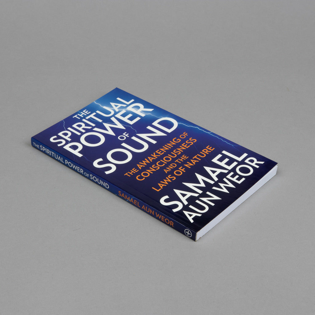 *Spiritual Power of Sound* by Samael Aun Weor, subtitled *The Awakening of Consciousness and the Laws of Nature*, showcases a blue cover on a gray background. The book delves into spiritual awakening via energy vibration and consciousness.