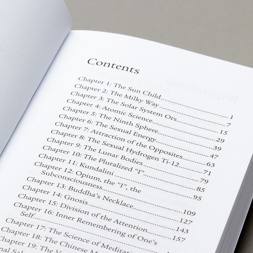 The contents page of Light from Darkness (2012 Edition) displays chapters on The Sun Child, The Ninth Sphere, The Pluralized, and Kundalini. Pages 1 to 173 guide readers on a journey of consciousness and spiritual awakening.