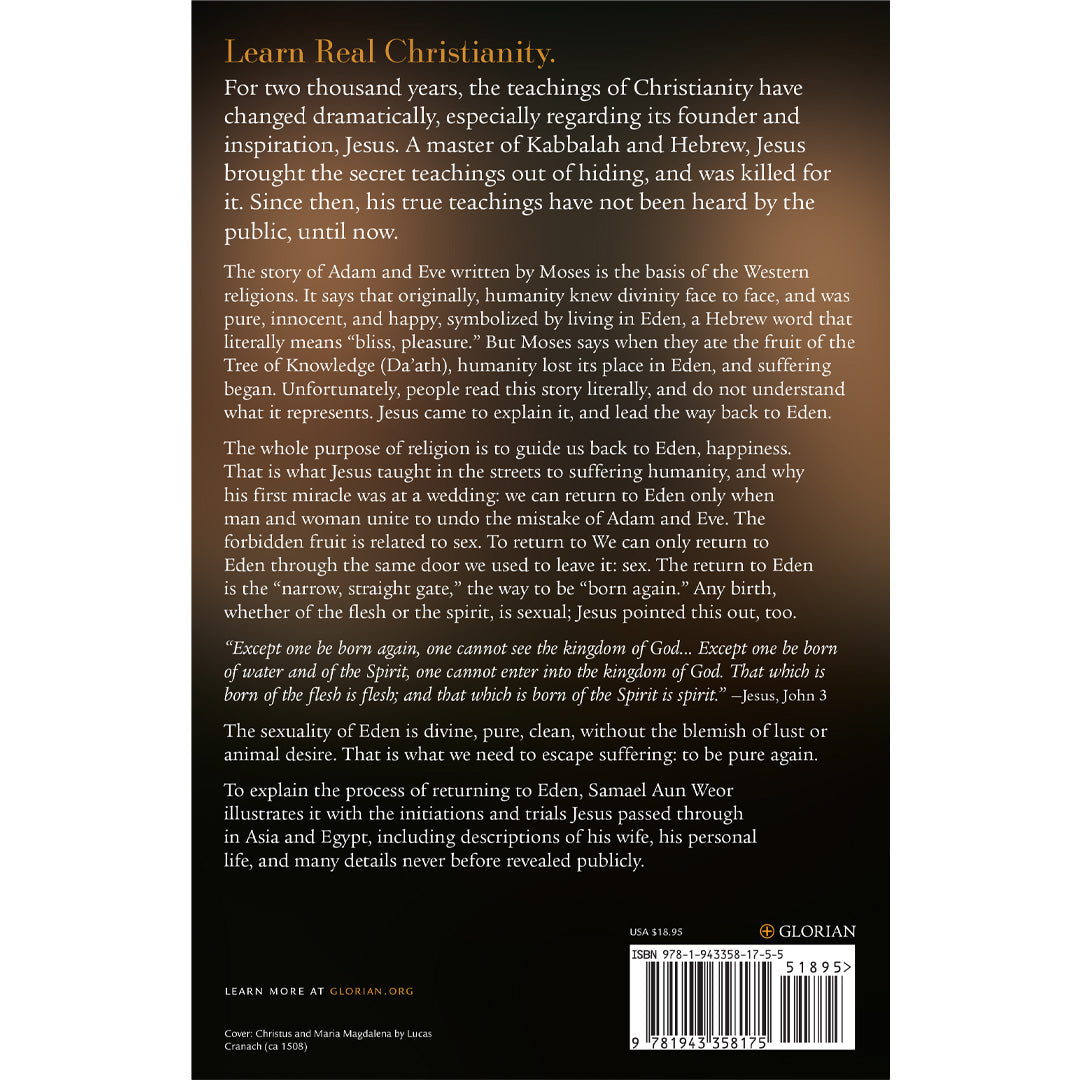 A section titled Learn Real Christianity in the book Major Mysteries explores Jesus, spiritual truths, and the Eden story, revealing secret teachings on knowledge and enlightenment. It features a gold and black color theme.