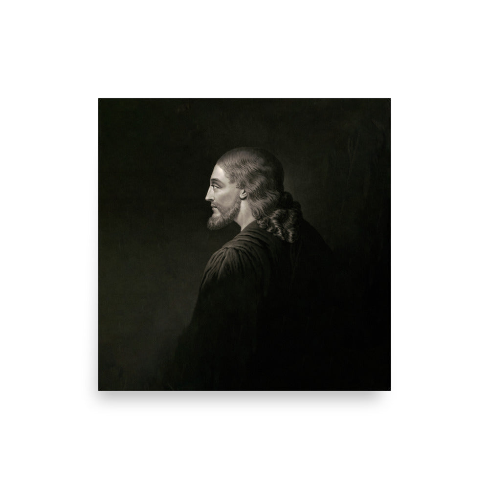 The Authentic Image of Jesus Museum-grade Print presents a sepia-toned portrait of a bearded person in profile against a dark backdrop, evoking classic elegance reminiscent of Jesus of Nazareth on high-quality photo luster paper.