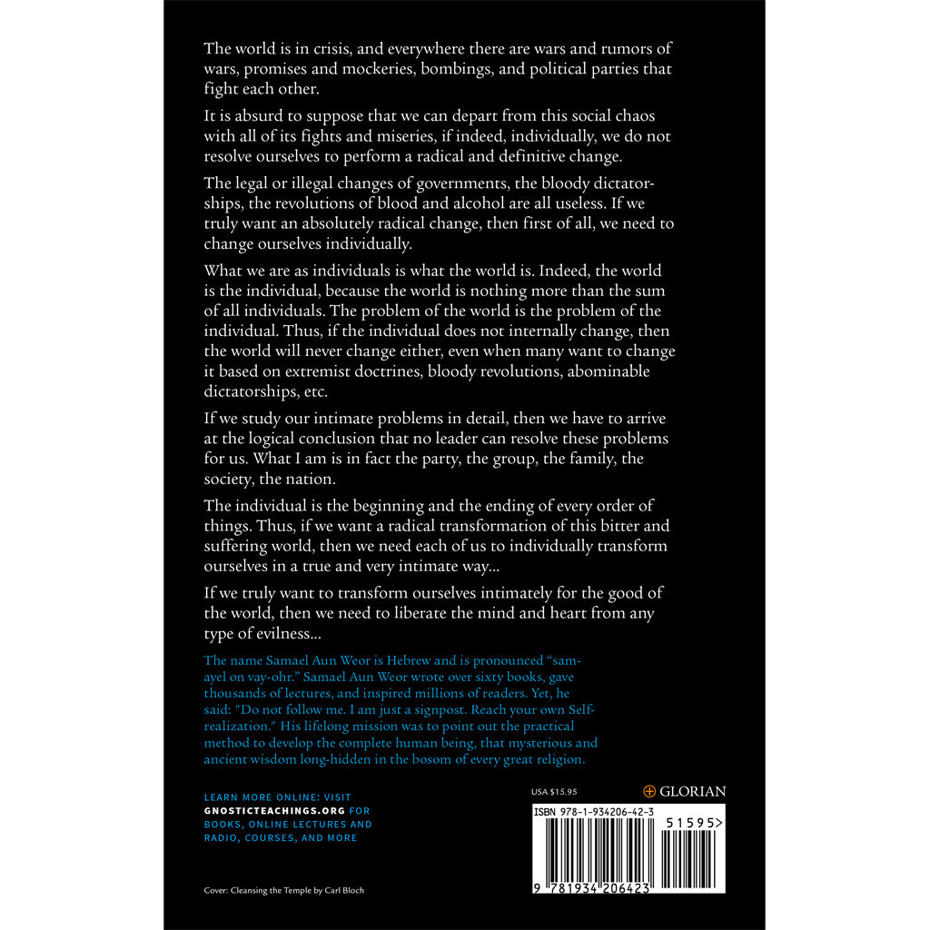 The back cover of *Revolution of the Dialectic* features black text on white, exploring global crises, human suffering, and the necessity for personal change through consciousness to improve the world. It includes a section on Samael Aun Weor. Price: $15.95.